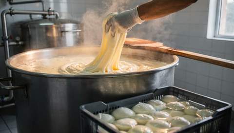 Stretching curd in the vat, made with Iris Remix